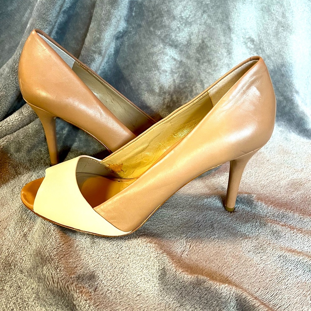 Ann Taylor Tan and Cream Heels